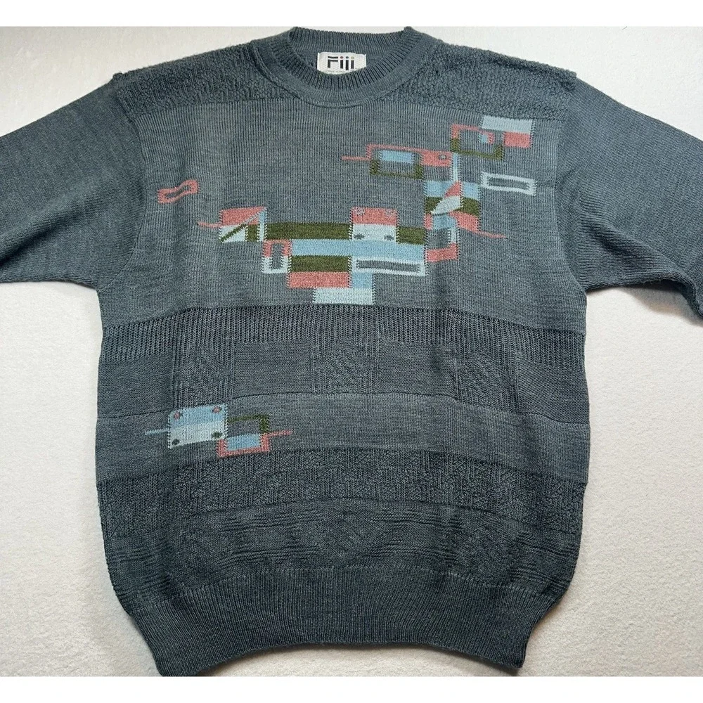 Vintage FIJI Men's Wool Blend Turtleneck Sweater M‎ Green Made in Italy 90s